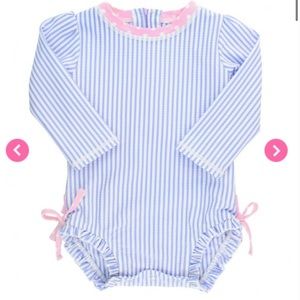Rufflebutts Periwinkle One Piece Rash Guard, 0-3 months